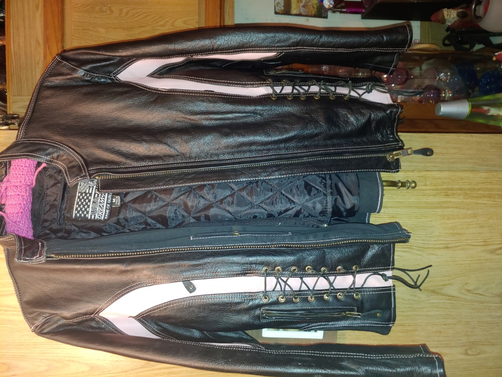 Black and pink leather jacket